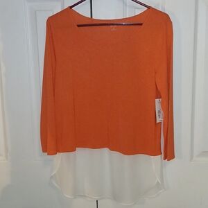 Ana size M. Long sleeves. Tangerine w/white sheer bottom